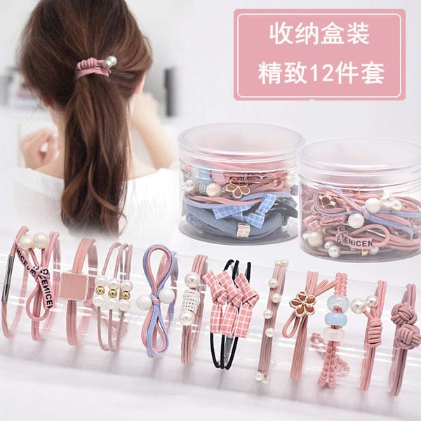

hair bandskorean 12 piece canned girl's net red headband hair rope hairband xiaoqingxinsen headdress rubber band, Pink