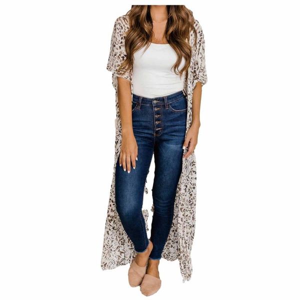 

women's blouses & shirts womens flowy kimono cardigan open front dress printed chiffon blouse loose holiday sunscreen thin beachwear, White