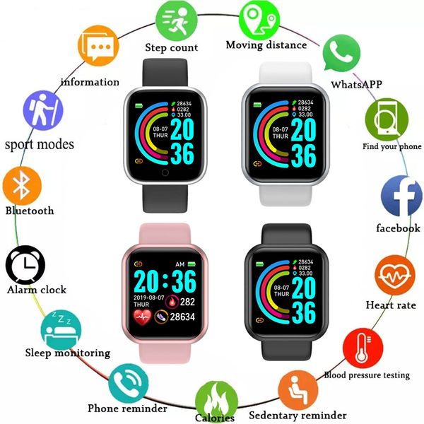 

2021 y68 smart watches d20 fitness tracker blood pressure smartwatch heart rate monitor wireless wristwatch for ios android, Slivery;brown