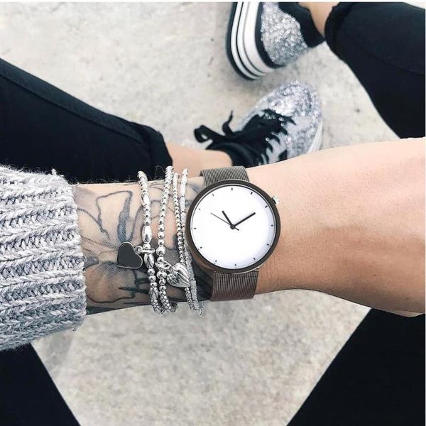 

wristwatches minimalist watch for men reloj hombre 2021 mens watches black steel mesh quartz g, Slivery;brown