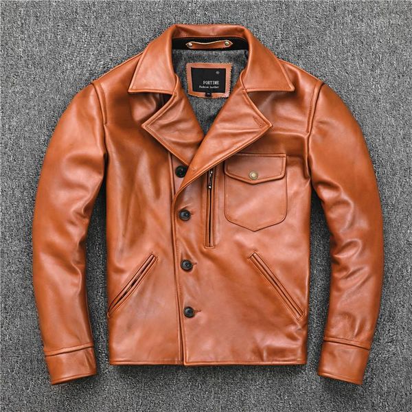 

men's leather & faux genuine cowhide coat spring autumn motorcycle jacket men slim cow biker jackets kj2911, Black