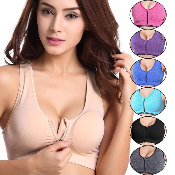 

women zipper push up sports bras vest underwear breathable gym fitness workout bra shockproof running sport yoga outfit