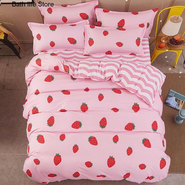 Conjuntos de cama Home Têxteis Rosa Vermelho Strawberry Set Crianças e Adulto Roupa Duveta Capa Fronha Plana Cama Lençol Rei Twin Torne