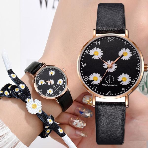 

wristwatches 2021 brand watches for women fashion daisy dress female leather ladies quartz watch wrist, Slivery;brown