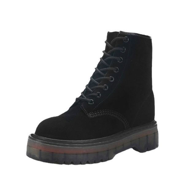 

motorcycle platform women wedge boots autumn winter fur ankle boots round toe lace-up suede leather boots shoes for women 210914, Black
