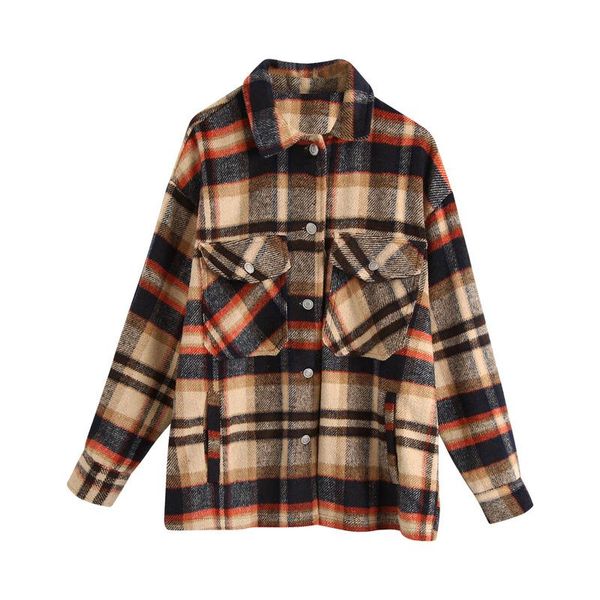 

women's jackets bb - 2881 2021 autumn europe and the united states plaid shirt jacket female restoring ancient ways, Black;brown