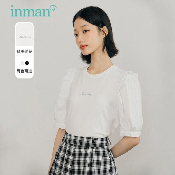 

women's t-shirt inman summer autumn retro puff sleeve design round collar elegnat sweet short top, White