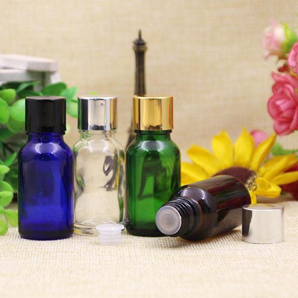 

storage bottles & jars 12/30/45pcs 15ml green/amber/blue/clear perfume bottle glass vials essential oil with screw cap plug