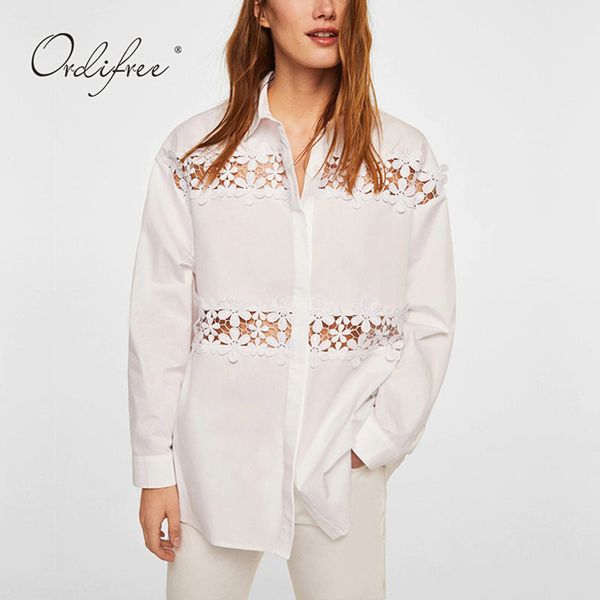 Mulheres verão manga comprida oco out sexy crochet branco praia blusa camisa tops 210415