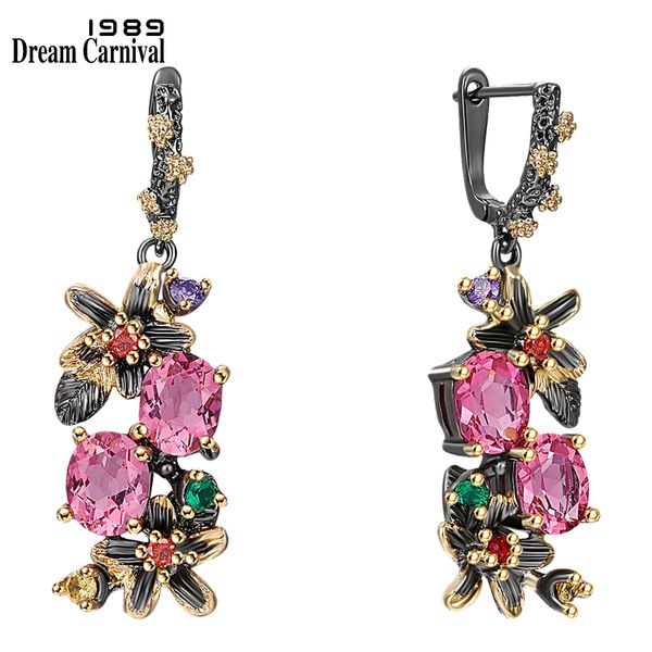

dreamcarnival1989 new colorful antique earrings for women vintage flower style fuchsia zircon dating jewelry drop ships we3874fu, Golden;silver
