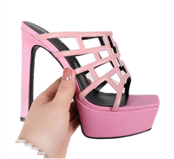 

fashion trend ladies slippers high heel sandals back hollow square head formal dress casual banquet 10cm, Black