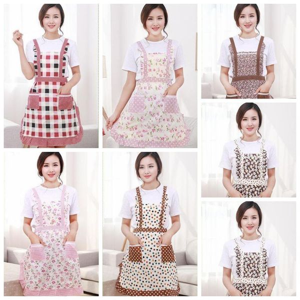 

2021 aprons chef floral kitchen women apron with pocket cooking ruffle restaurant princess apron polyester kindergarten clothes free, White