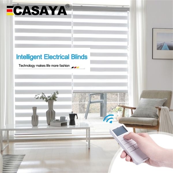 Casaya automaticamente motorizado zebra cortinas com motor de bateria de lítio cortinas elétricas para sala de estar / quarto tamanho personalizado 210722