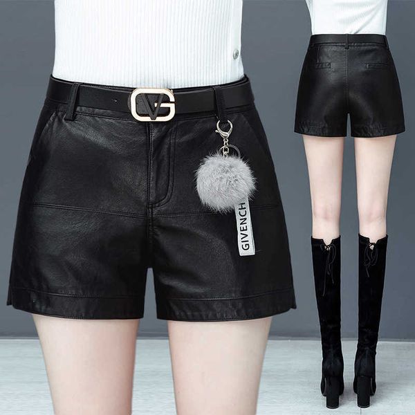 

shorts high waist 2021 autumn and winter leisure korean version wear bla ny pu boot women's leather pants, White;black