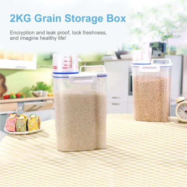 

storage bottles & jars 2l cereal dispenser box plastic kitchen food containers grain rice sealed tank metering barrel transparent measure cu