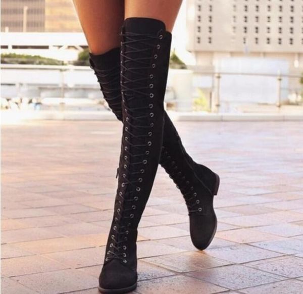 

women's shorts fashion womens knee high boots flat ankle snow dance lace up canvas long zapatos de mujer botas, White;black