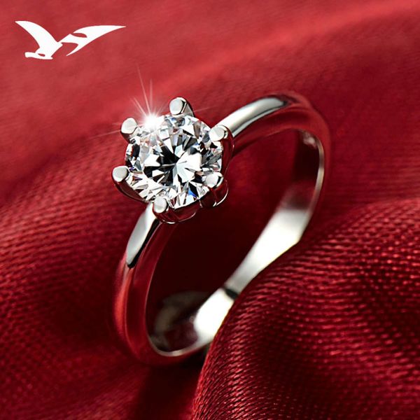 

jewelry s925 silver ring women's six claws inlaid with zircon 1 carat diamond ring, Black