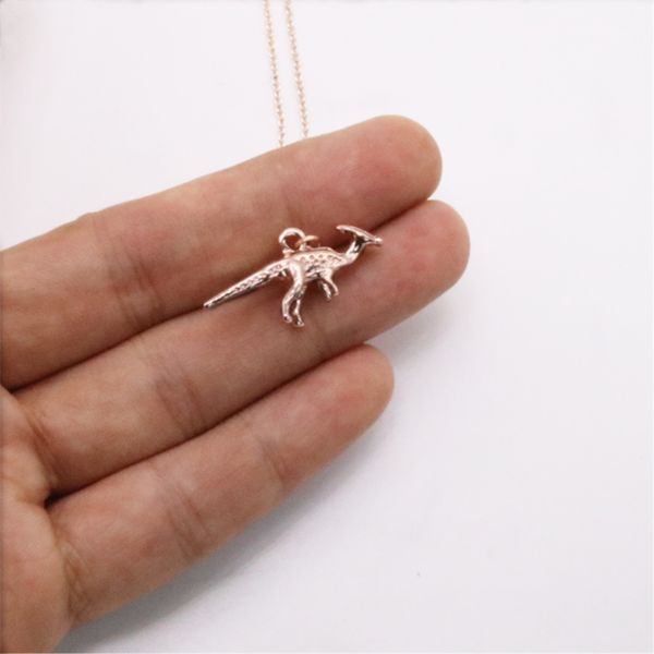 

trendy parasaurolophus necklace mini late cretaceous dinosaur pendant gold silver rose three color optional for unisex