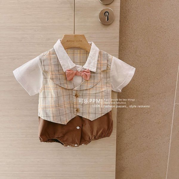 

baby bodysuit men's clothing baby triangle bag fart korean fashion khaki small suit summer, White