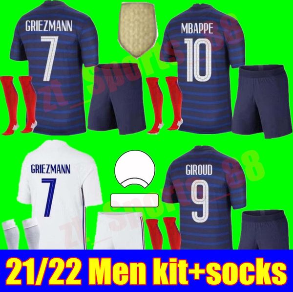 

21 22 men kit mbappe griezmann pogba giroud kante france soccer jerseys 2021 home away kits football shirts, Black