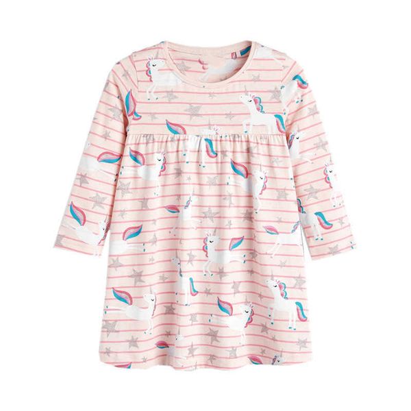 

jumping meters toddler dresses with unicorns printed cotton princess baby girls clothes for autumn spring children party costume 210529, Red;yellow