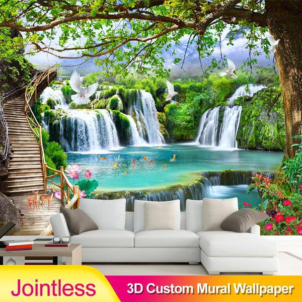 

wallpapers jointless 3d custom po mural wallpaper hd waterfall river green moutains tree nature pastoral landscape for home decoration