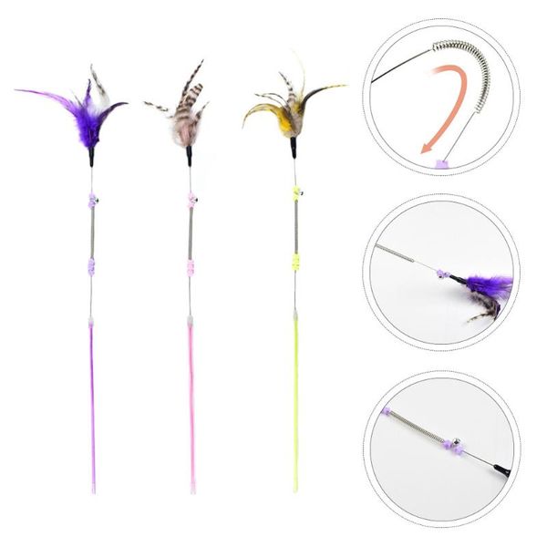 

cat toys 3pcs feather flirting stick with bell interactive pet teaser