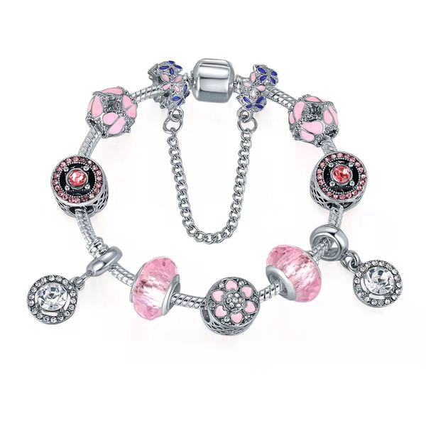 

16-21cm butterflies flowers charm beads fit silver snake chain pink charms bracelets for kids girl as present bangle diy accessories jewelry, Golden;silver