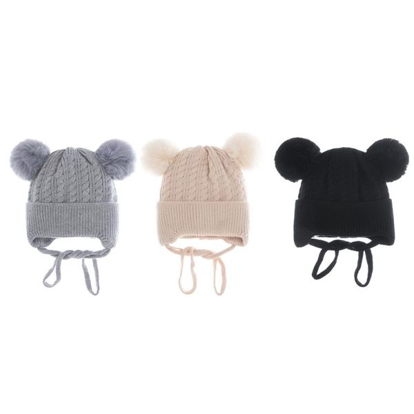 

caps & hats pudcoco baby hat knitted warm double hair ball dotted with and breathable outdoor beanie cap, Yellow