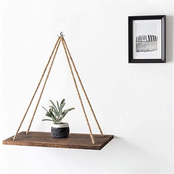 

premium wood swing hanging rope wall mounted floating shelves plant flower pot indoor outdoor decoration simple design #35#30 other home dec