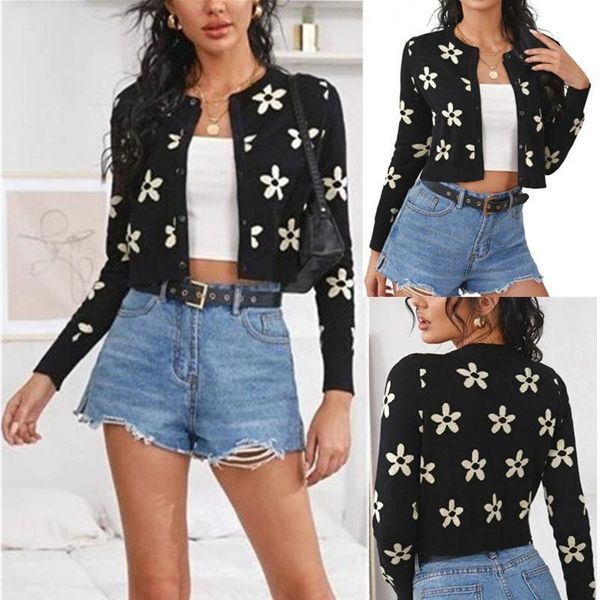 

women's jackets 2021 autumn flower embroidery knitted sweater sweet single-breasted cardigan jacket women, Black;brown