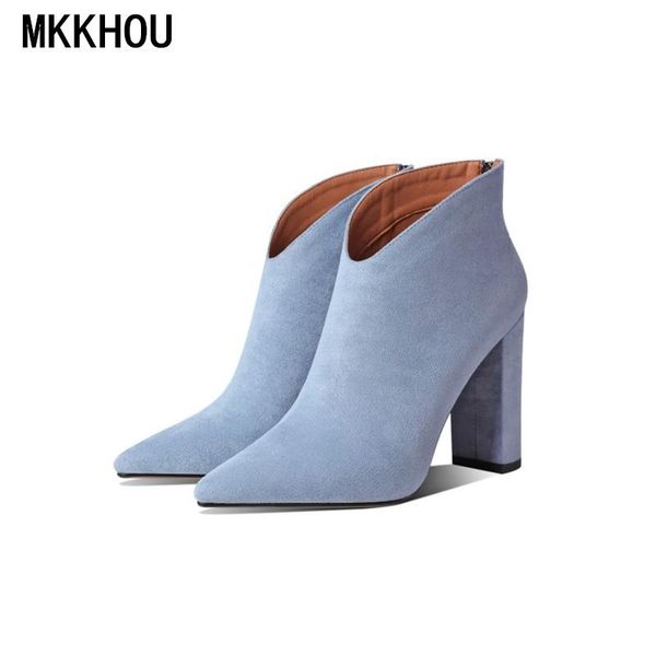 

fashion short boots women's summer pointed suede thick heeled high heel ankle large size 34-43, Black