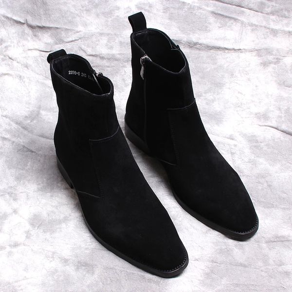 Men Boots Boots Sapatos de bota de camurça de couro genuínos para trabalho de inverno Chelsea Design casual calçado masculino Presente de moda 2021 Nova chegada