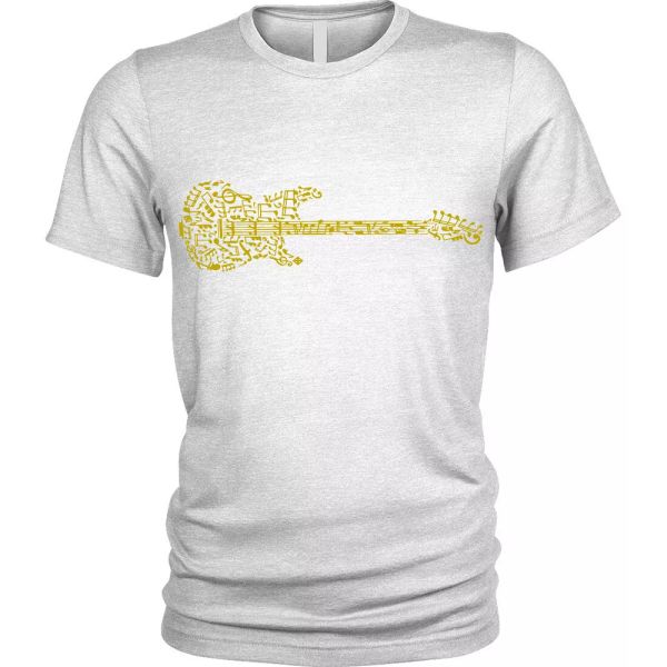 

guitar notes t-shirt music guitarist player band mens, White;black