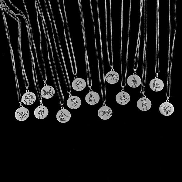 

hand gestures necklaces simple disk sign language asl pendant necklace for sister daughter friends 14mm disc, Silver