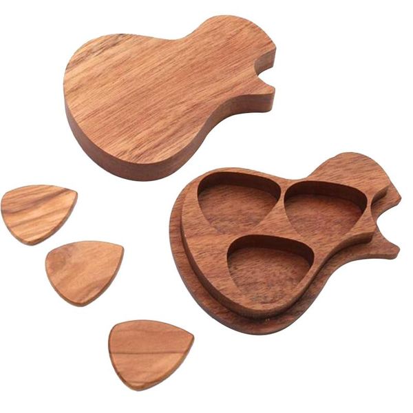 

handmade wooden guitar pick box and picks plectrum storage accessories bags