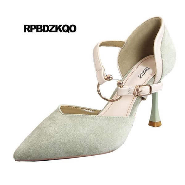 

suede pumps size 4 34 2021 green shoes for women strap office high heels pointed toe stiletto evening metal work designer dress, Black
