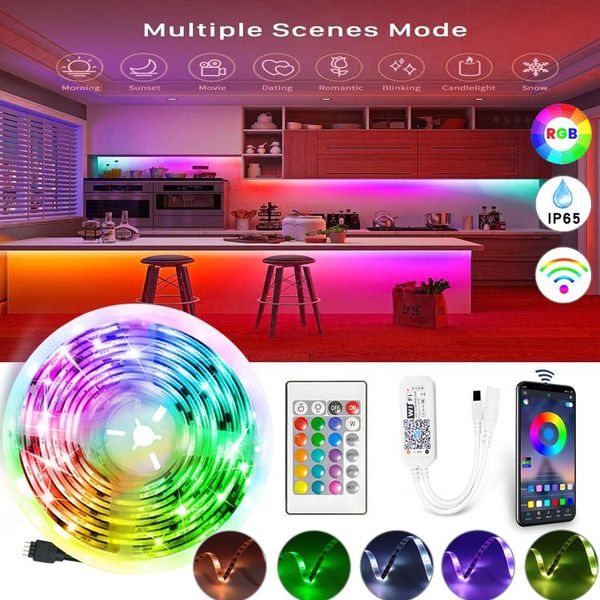 

strips led strip light rgb wifi 20m 15m 10m smd 2835 flexible ribbon dc 12v + ir controller power adapter