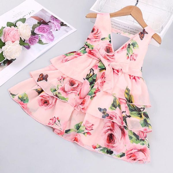 

girl's dresses summer for girls toddler girl clothes baby sleeveless floral princess dress from 2 to 7 years, Red;yellow
