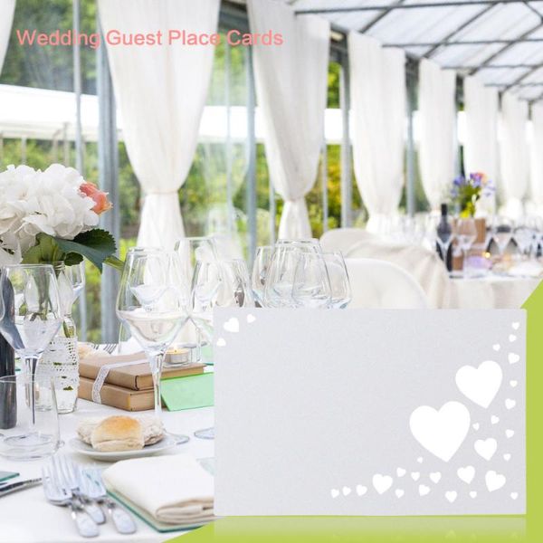 

greeting cards 50pcs heart hollow name place wedding guest (white)