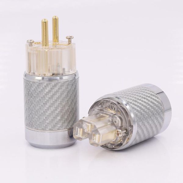

smart power plugs pair carbon fiber gold plated european standard ac plug, iec female plug,diy schuko plug