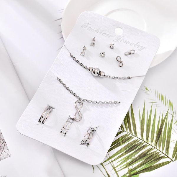 

earrings & necklace european and american punk style gold-plated infinity symbol arrow rhinestone ring bracelet set decorations, Silver