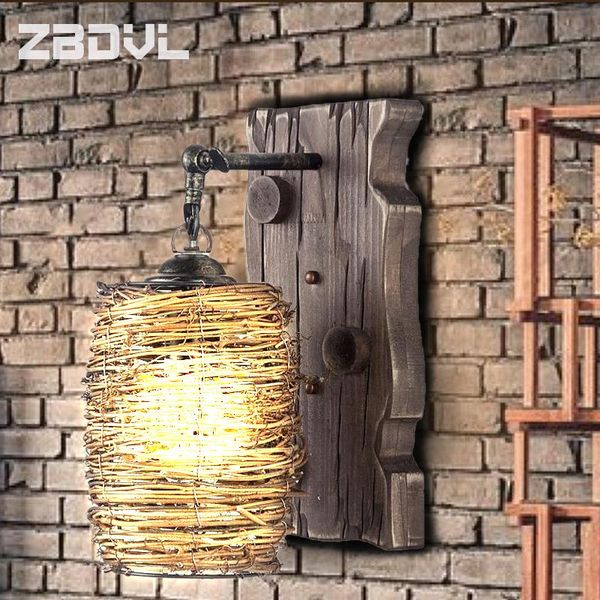 

wall lamp antique vintage light wood glass restaurant cafe bar corridor bedroom bedside sconce e27 bra