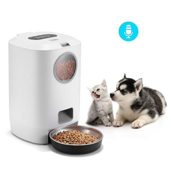 

dog bowls & feeders automatic pet feeder 4.5l electric food dispenser for cat feeding bowl container 1-4 meal voice recorder and timer