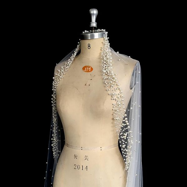 

bridal veils fashion pearls beaded wedding veil with comb 3 m white ivory long tulle accessories bride, Black