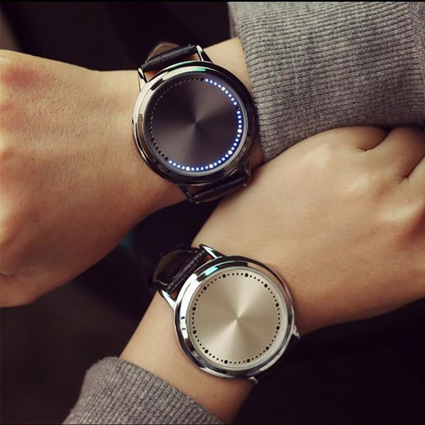 

wristwatches led light source leather strap tree watch student boy girl teenager cool touch display gifts personality design, Slivery;brown