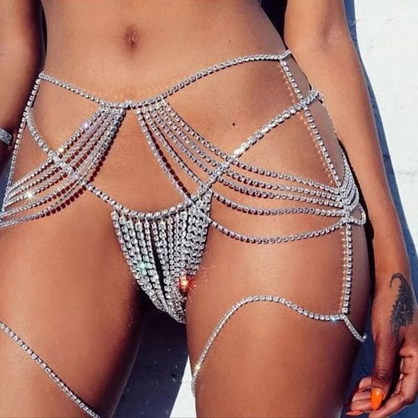 

lingerie accessoriesmulti layer diamond waist chain jewelry hip hop multi tassel leg nightclub body, Black;white