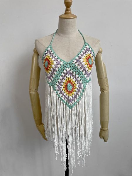 

women's swimwear plaid crochet hollow out tassel beach cover up women mini beachwear bikini bathing suit e-03, White;black