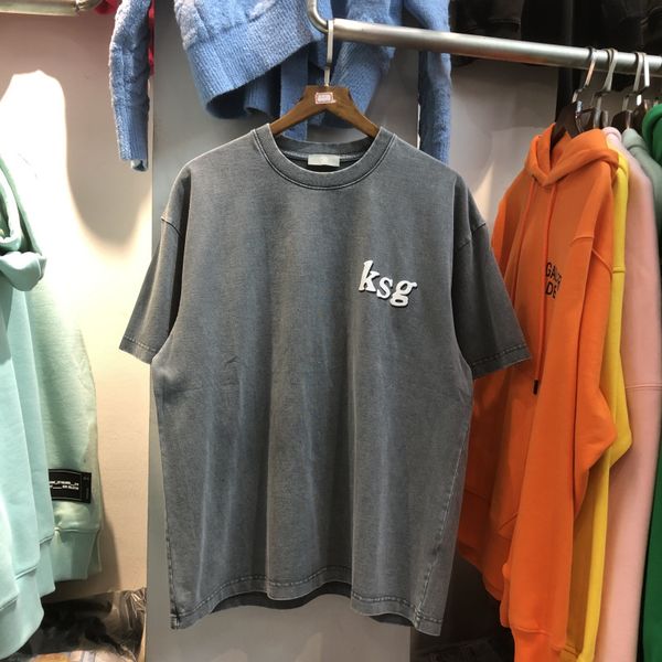 

men's t-shirts 2021ss kanye west ksg t-shirt of women washed old foam printing, White;black