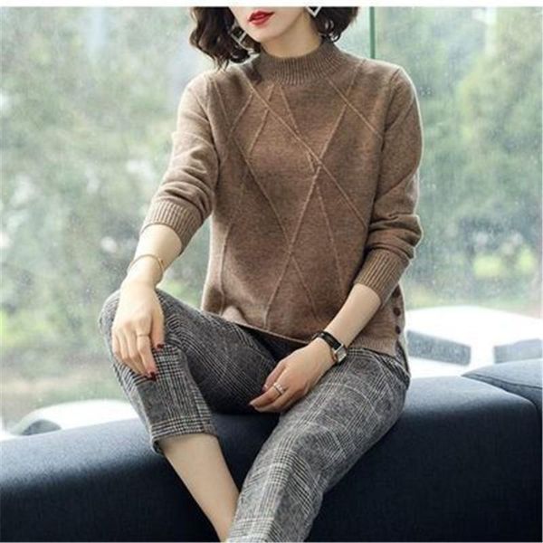 

women's sweaters short loose pullover korean bottom knitted jumper half high collar thicken sweater ladies autumn winter long sleeve, White;black